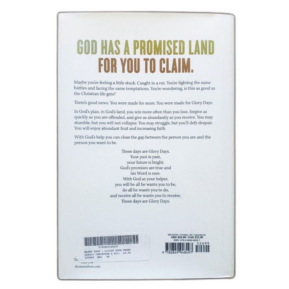 Glory Days - Living Your Promised Land Life Now - Lucado - Hardcover - Religion - Picture 2 of 7